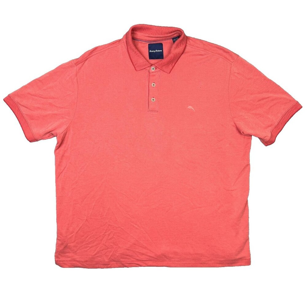 Tommy Bahama Polo Shirt Mens 2XL Pink Harringbone Soft Modal Blend Golf Tropical